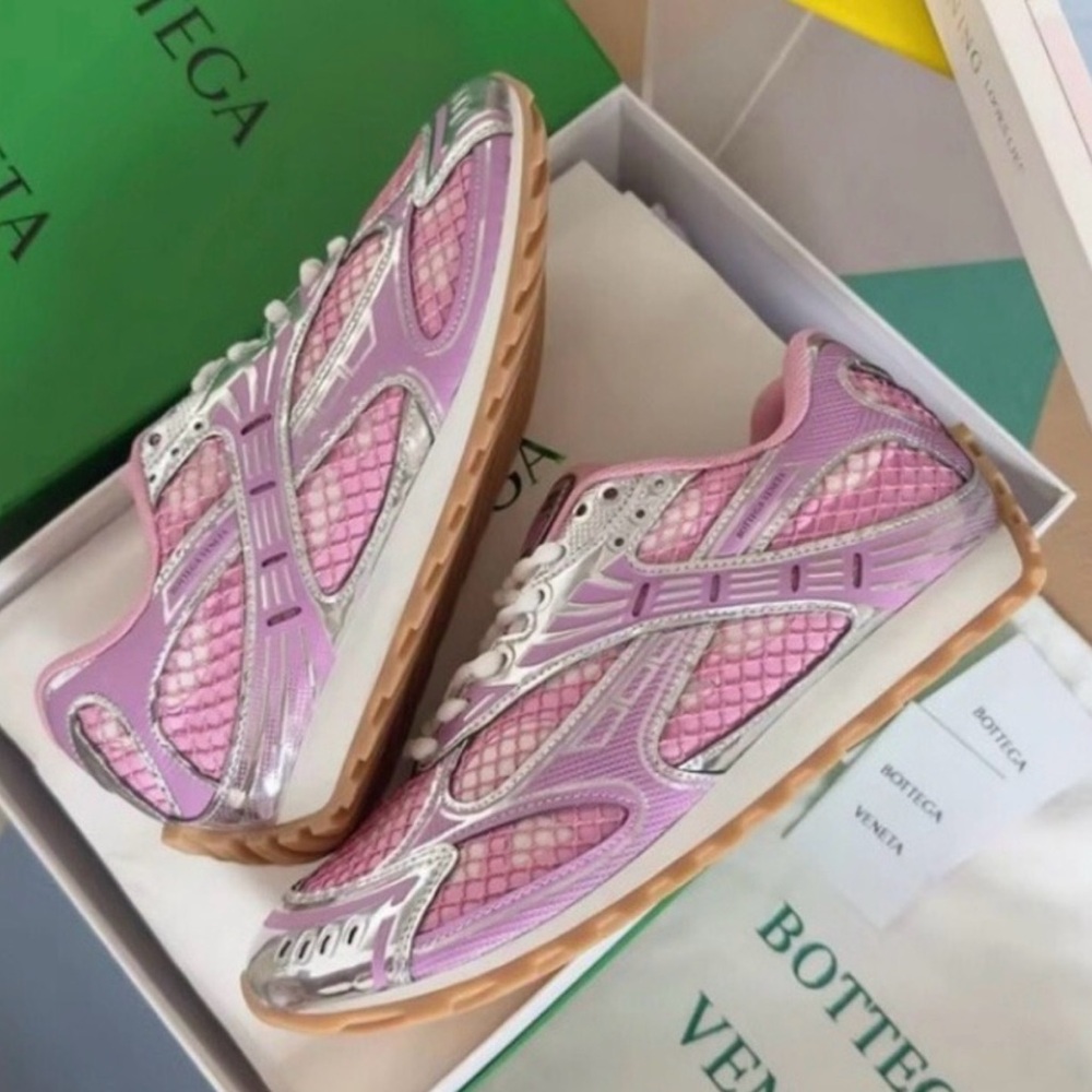 Bottega Veneta Pink and Silver Sneakers